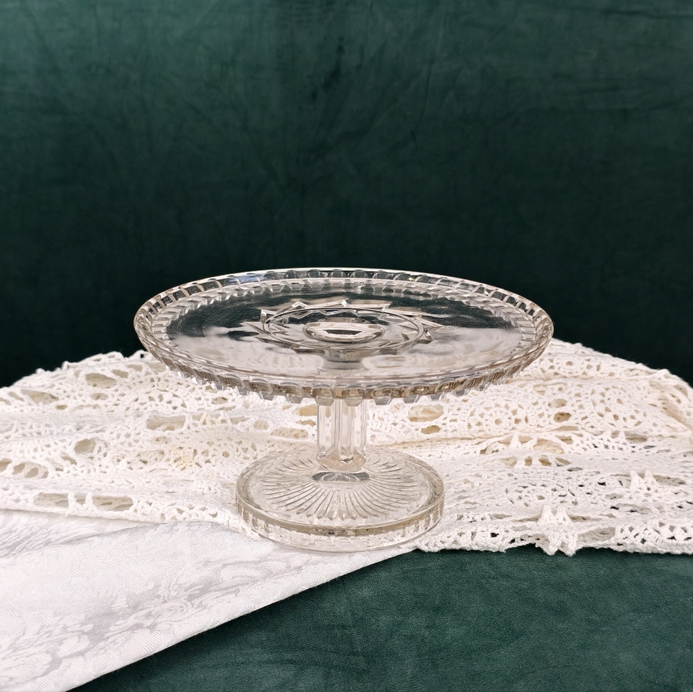 Vintage Art Deco Pressed Clear Glass Cake Stand